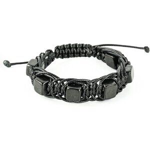 Unisex Black Shungite Stone Macrame Bracelet for Men Women